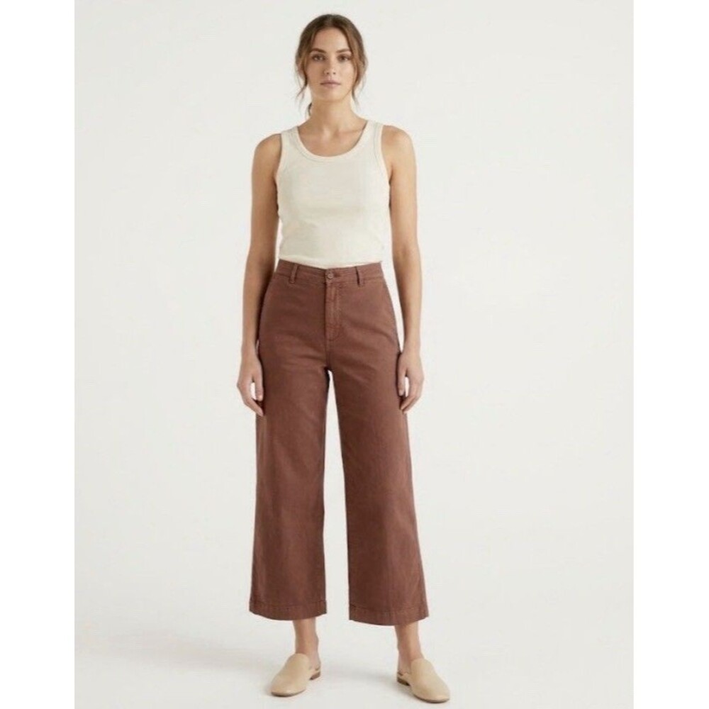 J. Jill Brown Linen Stretch Wide Leg Crop Pants Size 14